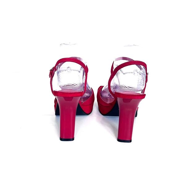 Vintage 90s Y2K Bakers Suede Heels Size 7.5B Red Platform Retro Square Open Toe - Picture 4 of 10